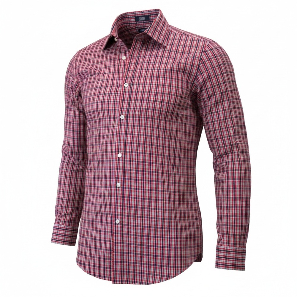 Tommy Hilfiger Button Down Shirt Boys 18 Red Plaid Long Sleeve Stretch